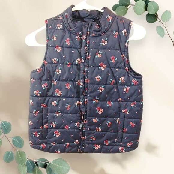 Gymboree Floral Full Zip Puff Vest Large 10/12 - Picture 1 of 9
